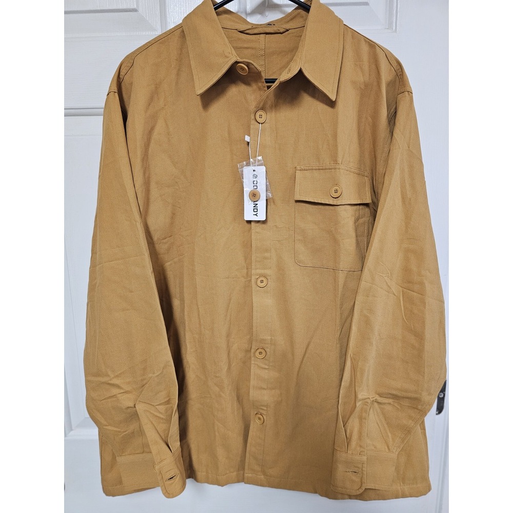 NWT Coofandy Men's Shirt Long Sleeve Button Down Large Brown 100% Cotton Pockets